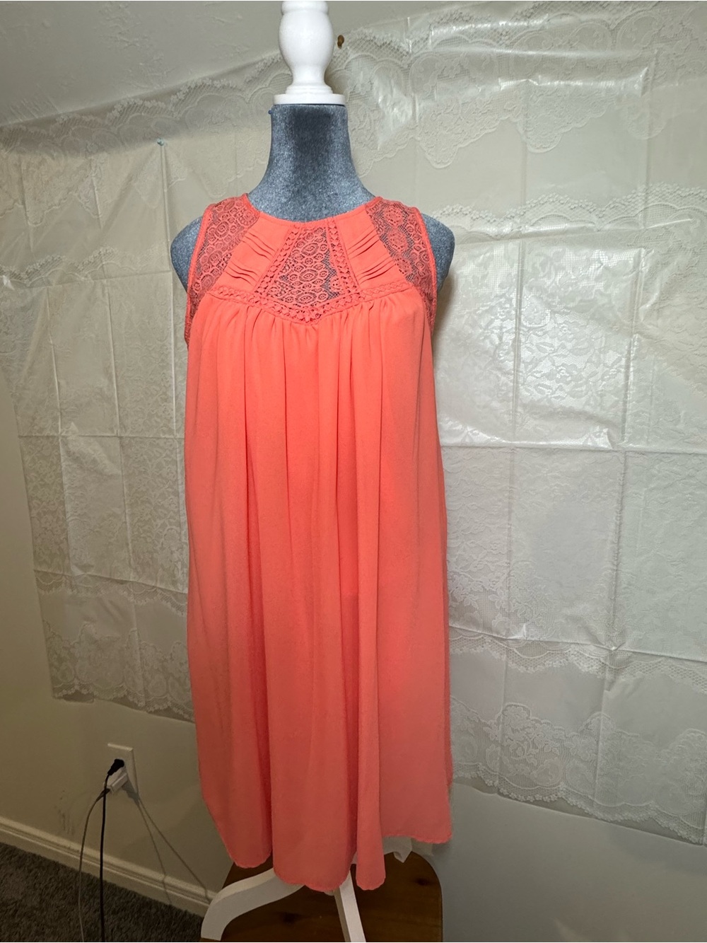 My Michelle Coral Lace Yoke Sleeveless Shift Dress